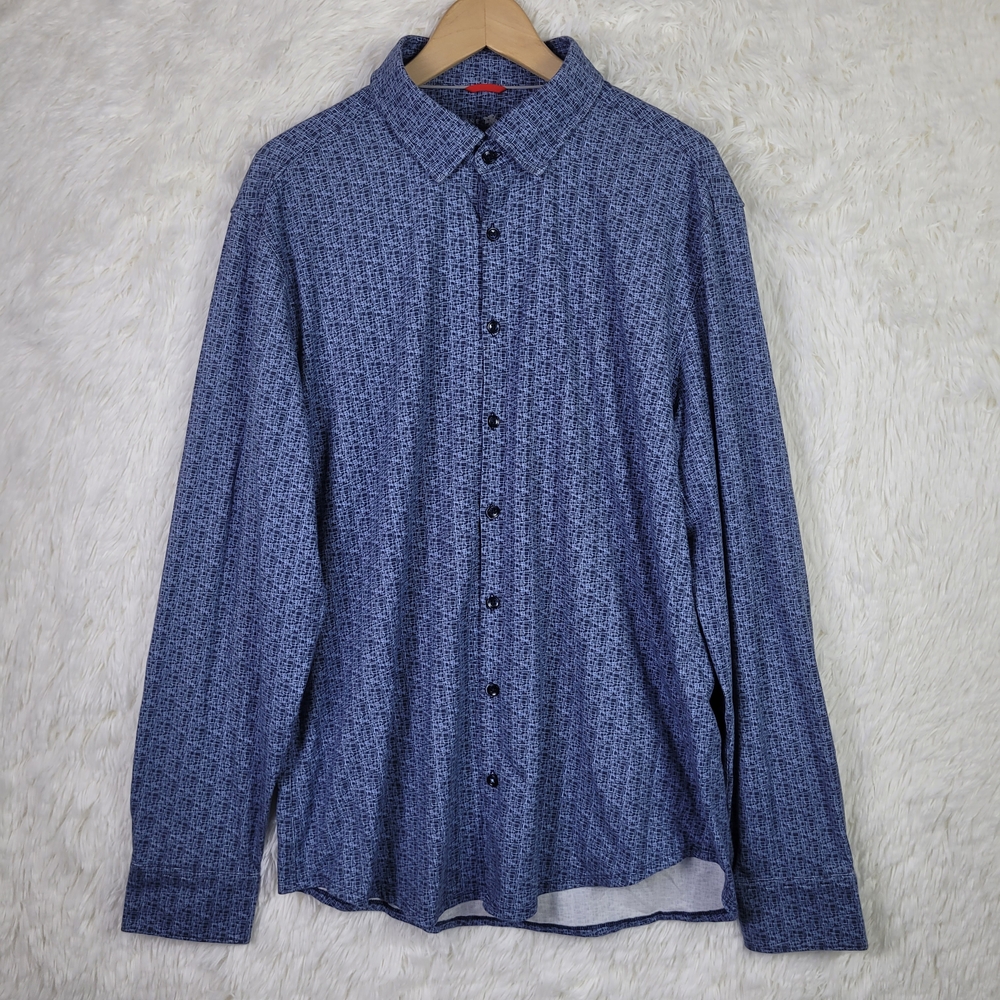 Stone Rose Men's XL Blue Hi-Tech Geometric Long Sleeve Button Down Shirt Stretch